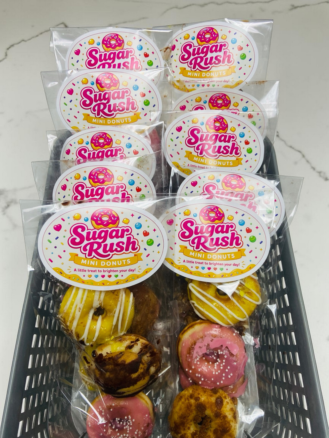 Individually packaged Sugar Rush mini donut treat packs